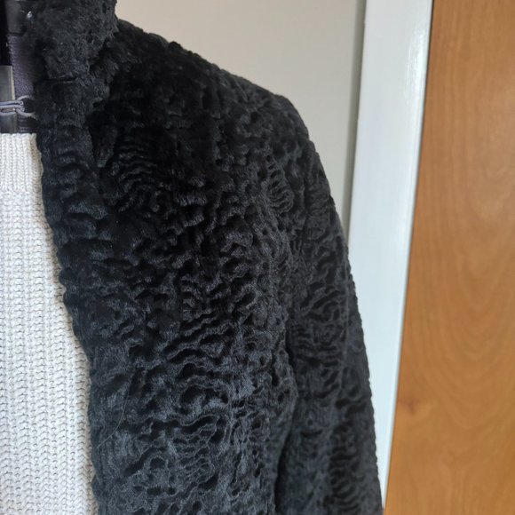 XS S Faux Persian Lamb Jacket Long Sleeve Stand Collar New Lining 1940s 1950s - Picture 6 of 13